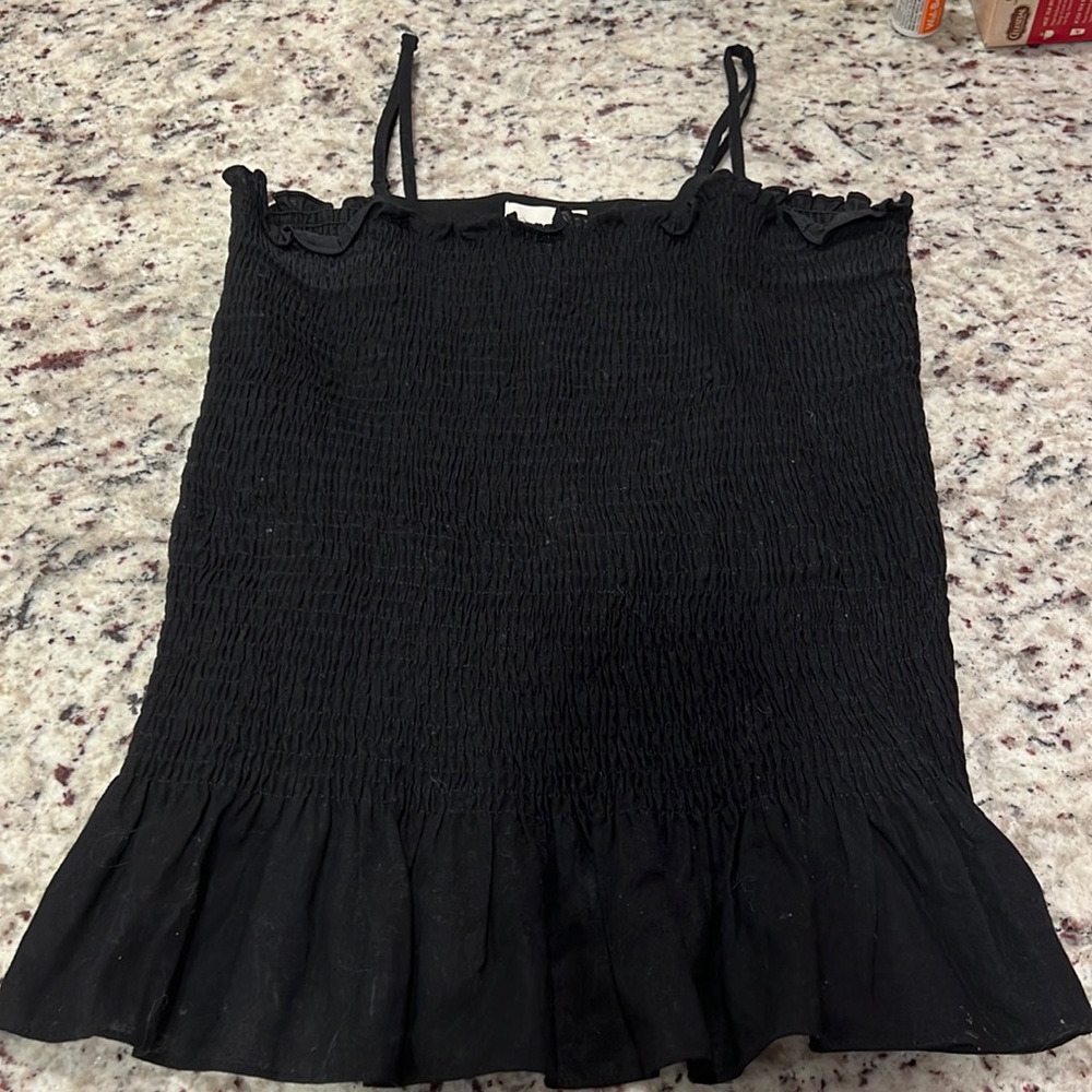 Anthropologie black ruffle tank (size M)